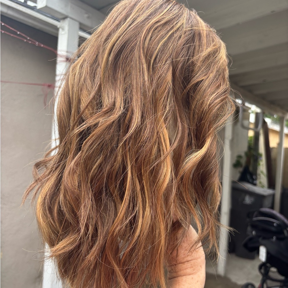 Wig Pro human hair with bangs Red auburn brown light highlights